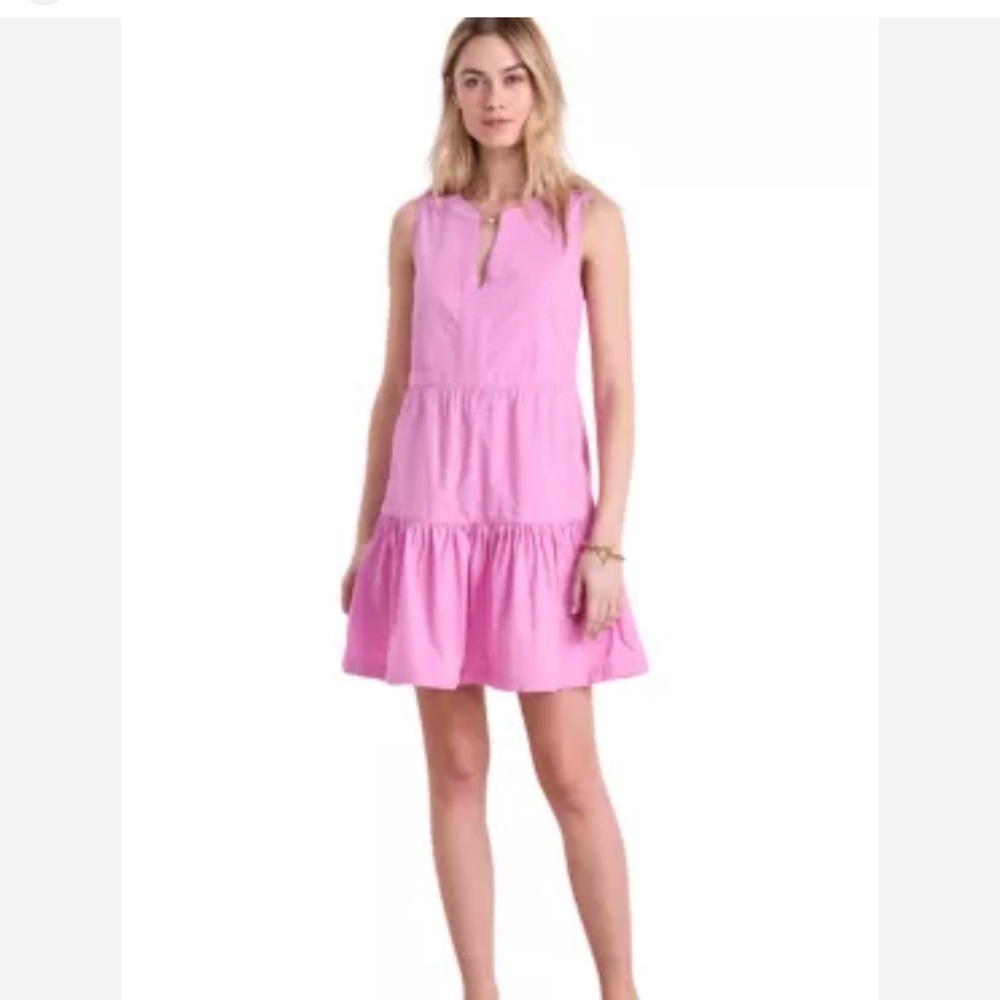 Vineyard Vines Harbor Tiered Dress Pink Performance seersucker fabric sz large